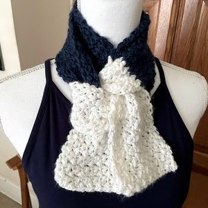 Navy Blue and White Block Crochet Scarf